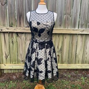 Eliza J Black and Cream Polka Dot Dress